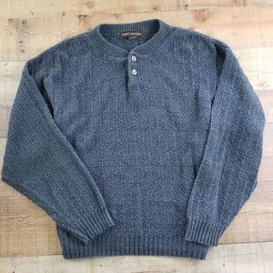 Mens Chunk Knit Grey Sweater Thick Winter Henley